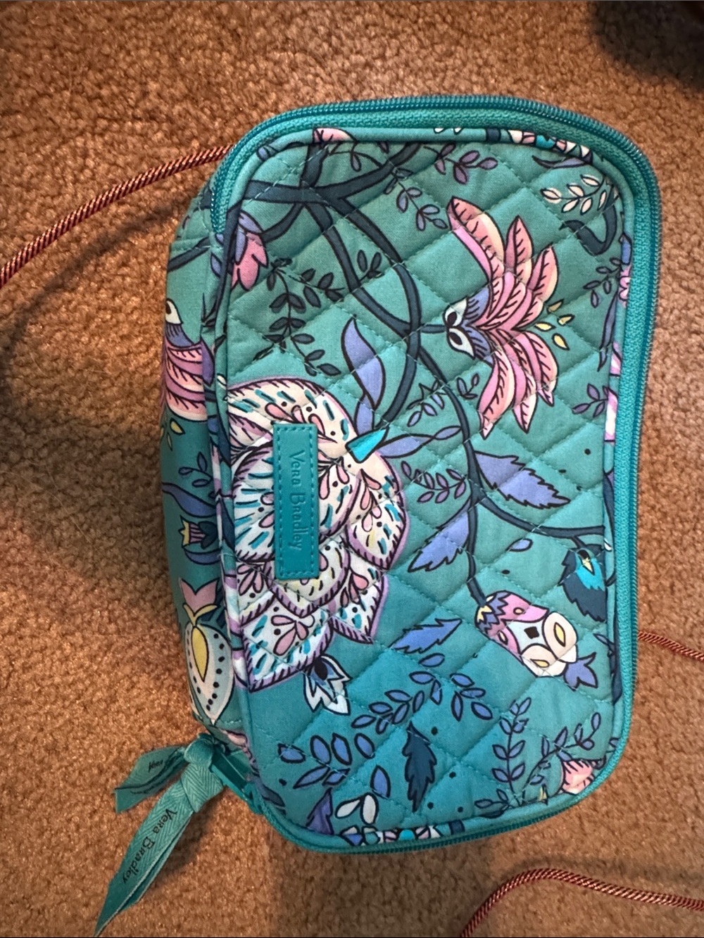 Vera Bradley Teal Quilted Floral Makeup bag